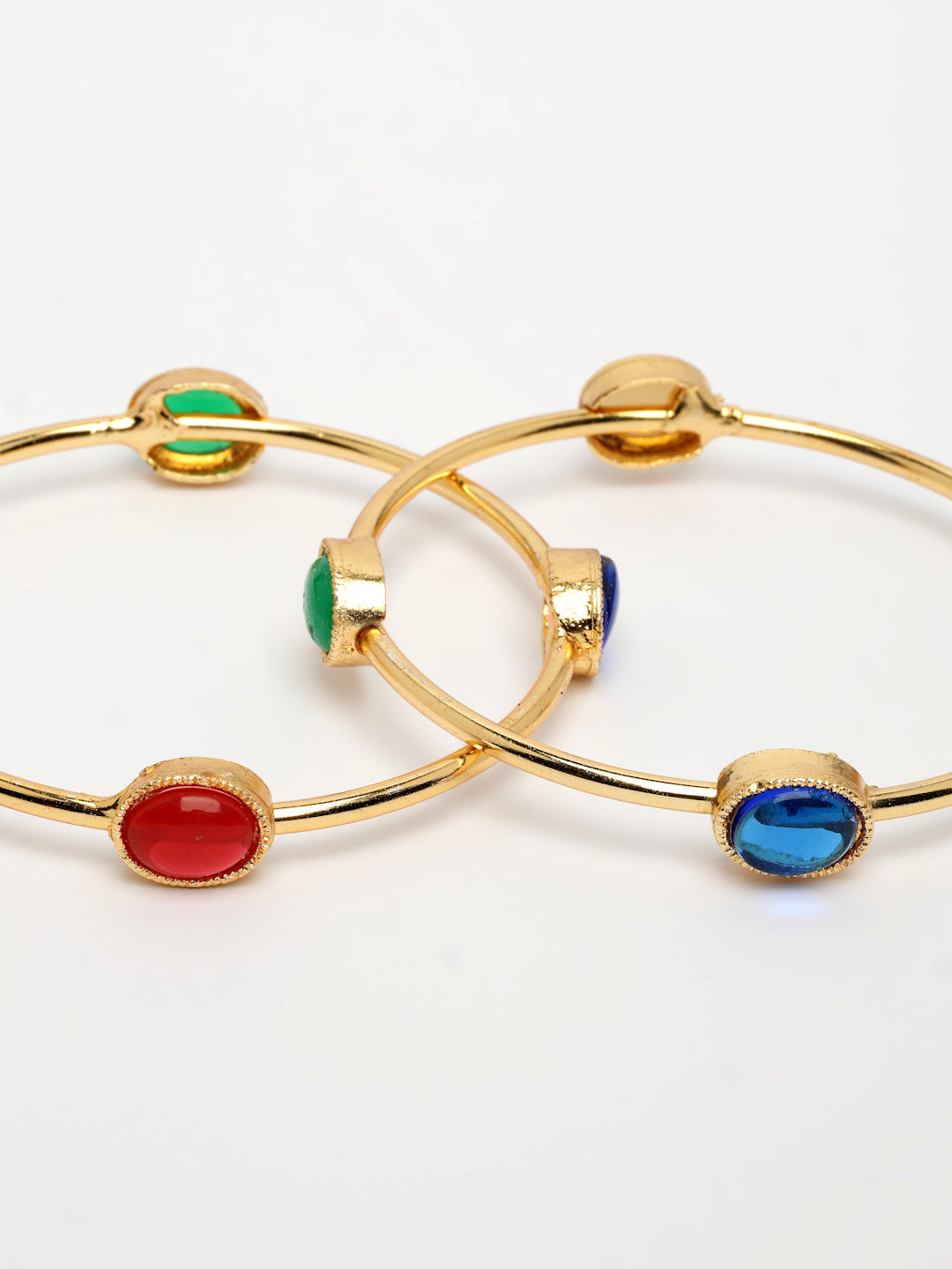 NVR Women's Set of 2 Gold-Polished Artificial Stone Studded Bangles