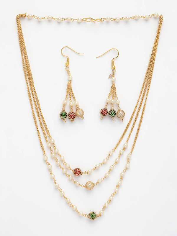 NVR Women's Multi color Gold-Polished Artificial Beads Jewellery Set
