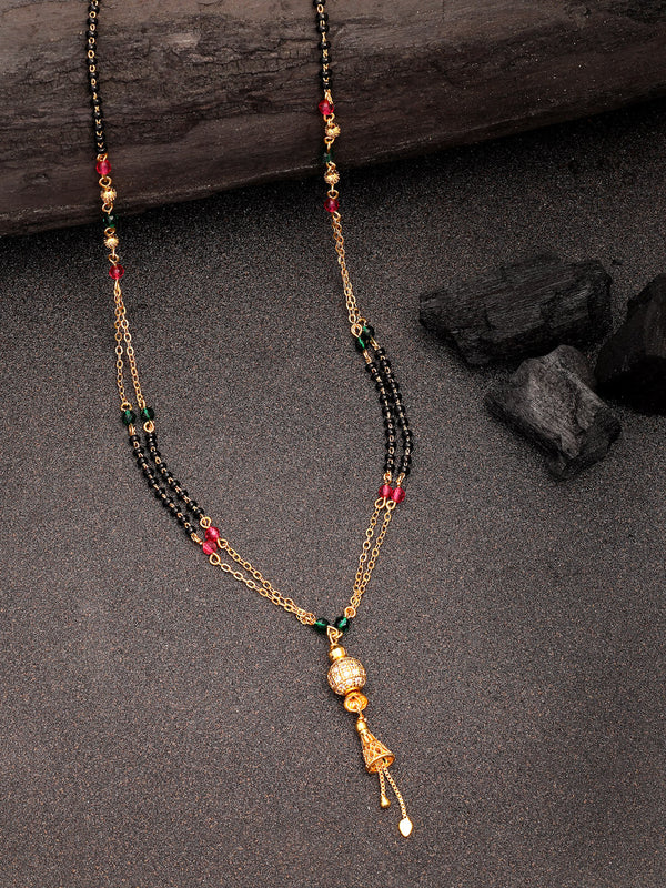 NVR Women's Gold-Polished Artificial Stones Studded & Beaded Mangalsutra