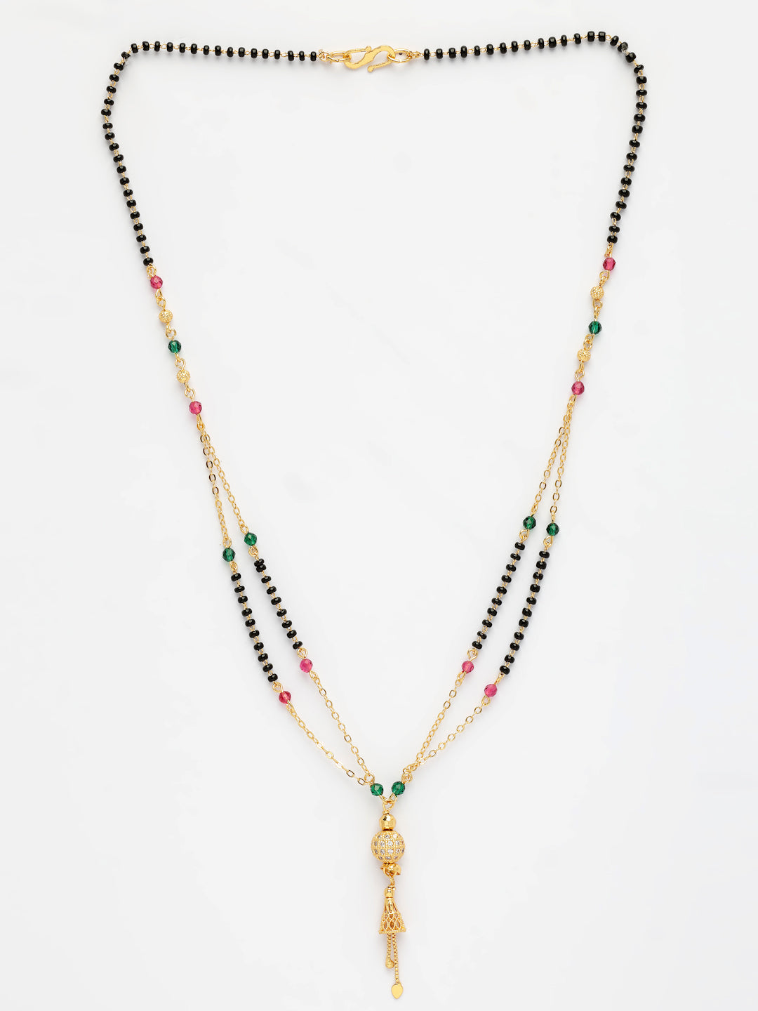 NVR Women's Gold-Polished Artificial Stones Studded & Beaded Mangalsutra
