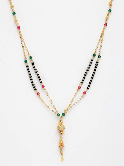 NVR Women's Gold-Polished Artificial Stones Studded & Beaded Mangalsutra - Distacart
