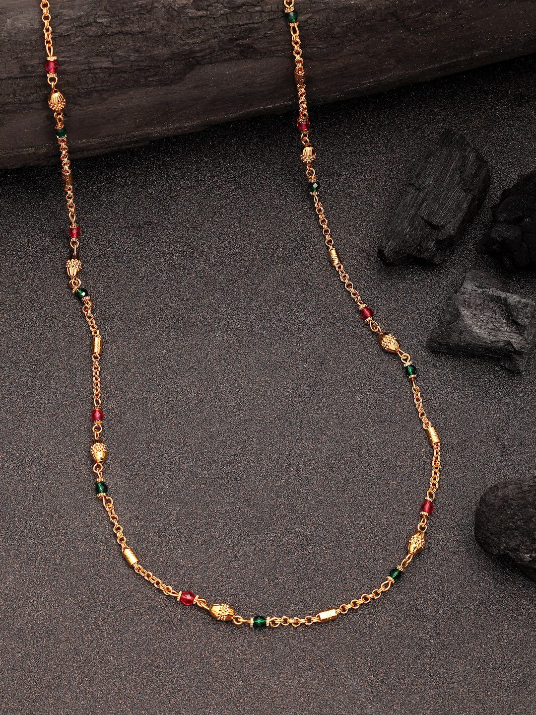 NVR Women's Gold-Polished Artificial Beads Minimal Chain - Distacart