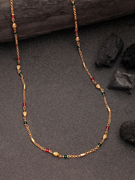 NVR Women's Gold-Polished Artificial Beads Minimal Chain