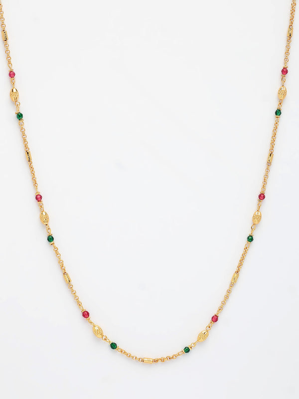 NVR Women's Gold-Polished Artificial Beads Minimal Chain