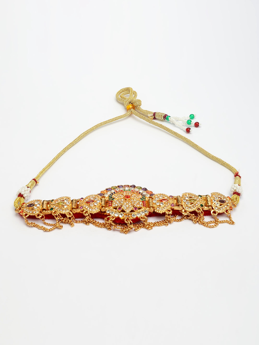 NVR Women's Gold-Polished Cubic Zirconia Stone Studded Rajputi Choker Necklace