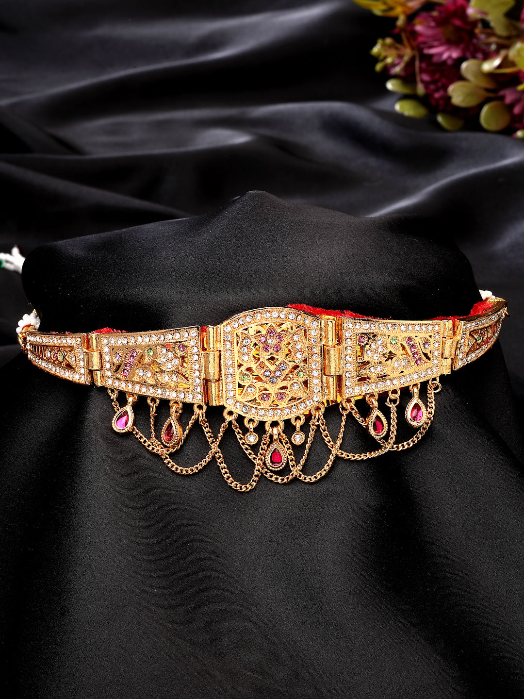 NVR Women's Gold-Polished Cubic Zirconia Stone Studded Rajputi Choker Necklace - Distacart