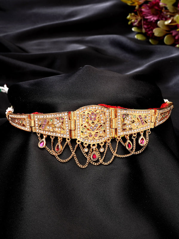 NVR Women's Gold-Polished Cubic Zirconia Stone Studded Rajputi Choker Necklace