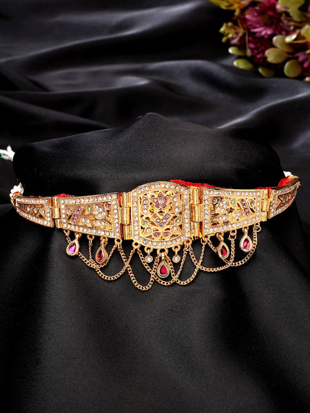 NVR Women's Gold-Polished Cubic Zirconia Stone Studded Rajputi Choker Necklace