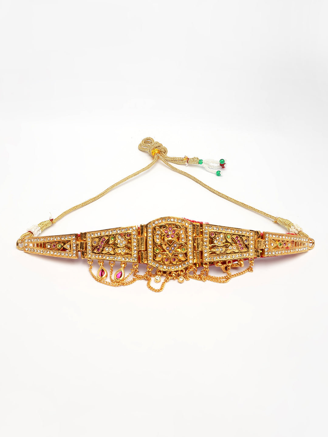 NVR Women's Gold-Polished Cubic Zirconia Stone Studded Rajputi Choker Necklace