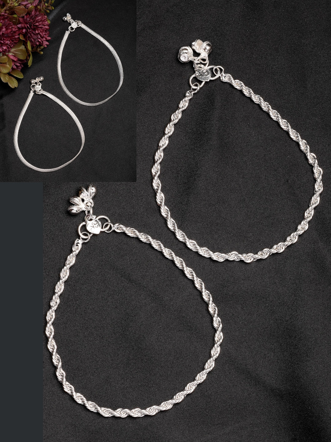 NVR Women's Pair of 2 Silver-Plated Anklets - Distacart