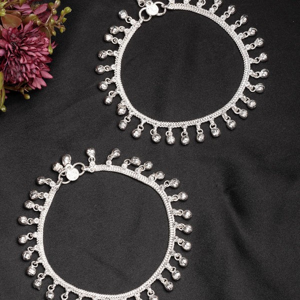 NVR Women's Set of 2 Silver-Plated Ghungroo-Beaded Anklets - Distacart