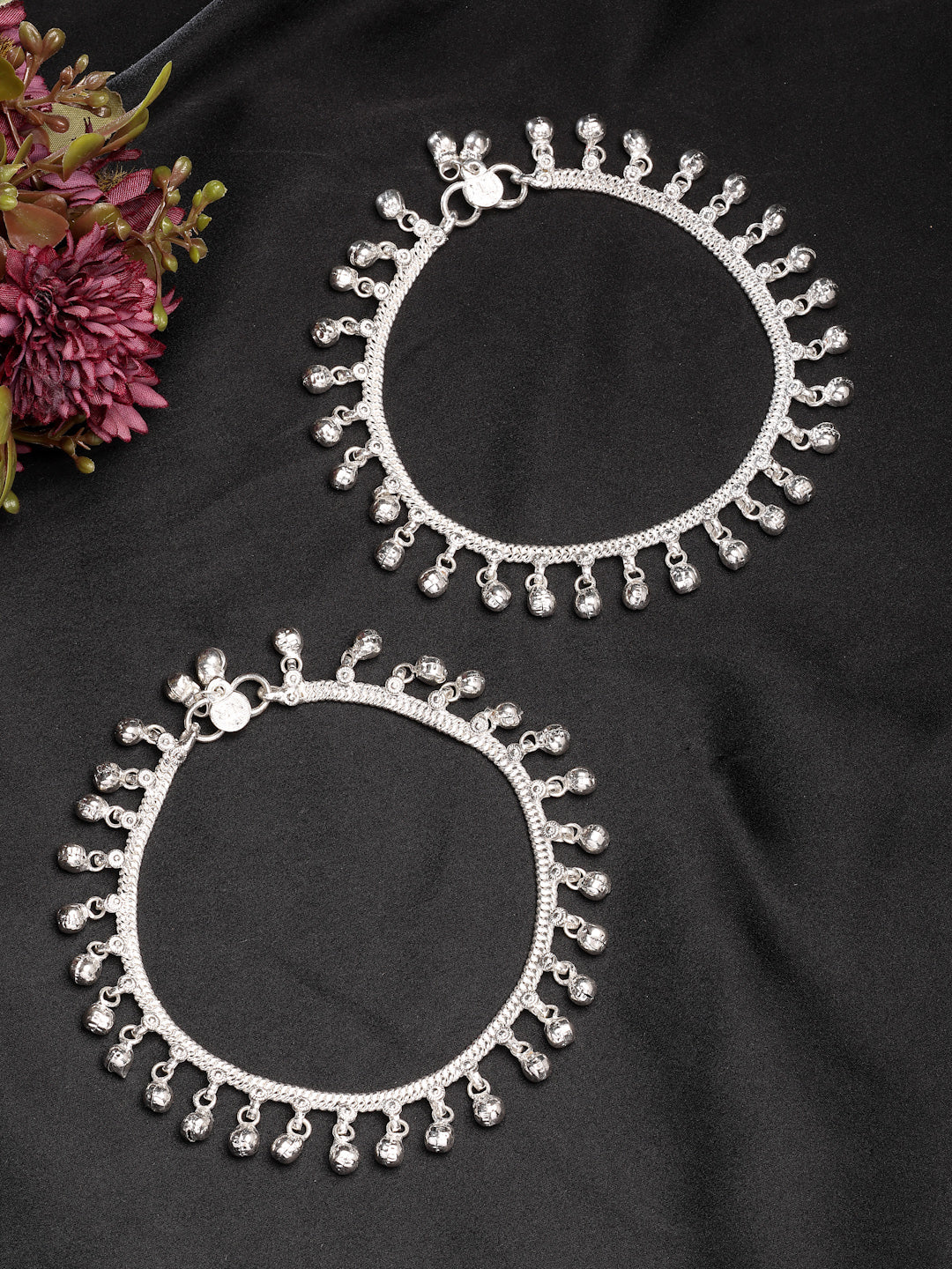 NVR Women's Set of 2 Silver-Plated Ghungroo-Beaded Anklets - Distacart