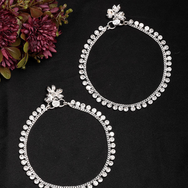 NVR Women's Set of 2 Silver-Plated Artificial Stone Studded Anklets - Distacart