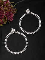 Thumbnail for NVR Women's Set of 2 Silver-Plated Artificial Stone Studded Anklets