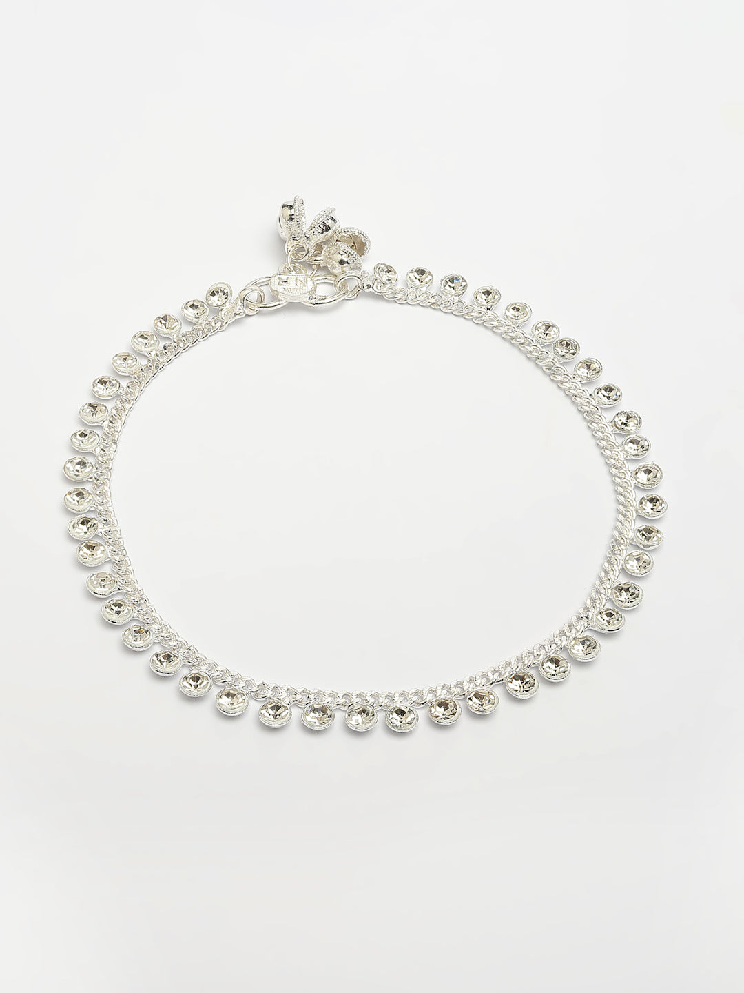 NVR Women's Set of 2 Silver-Plated Artificial Stone Studded Anklets - Distacart