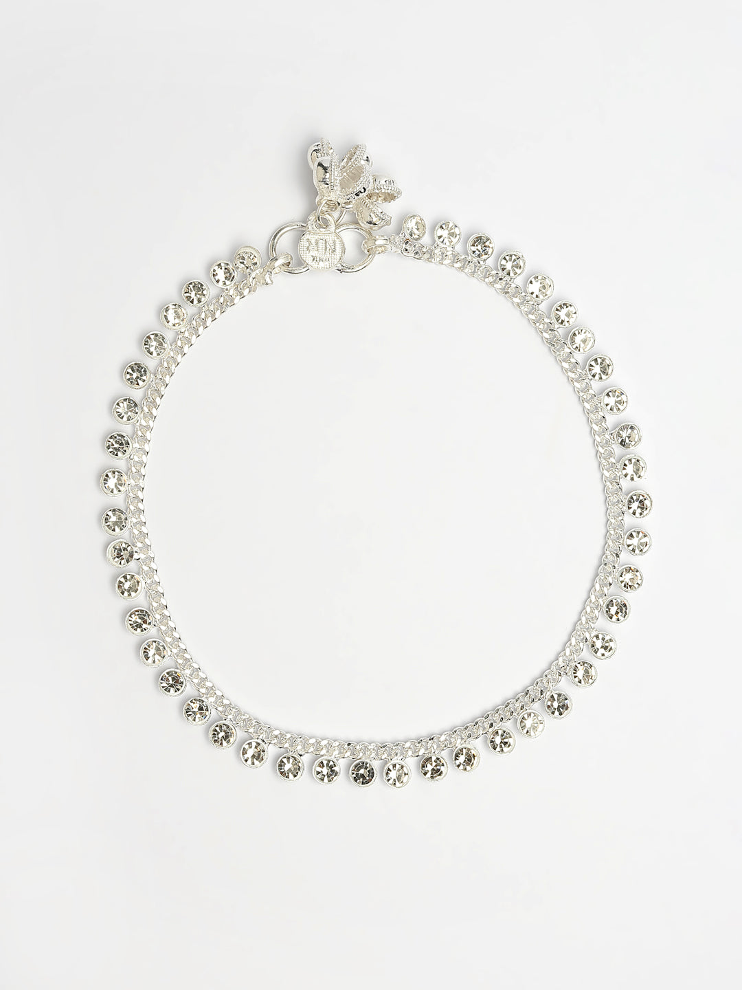 NVR Women's Set of 2 Silver-Plated Artificial Stone Studded Anklets