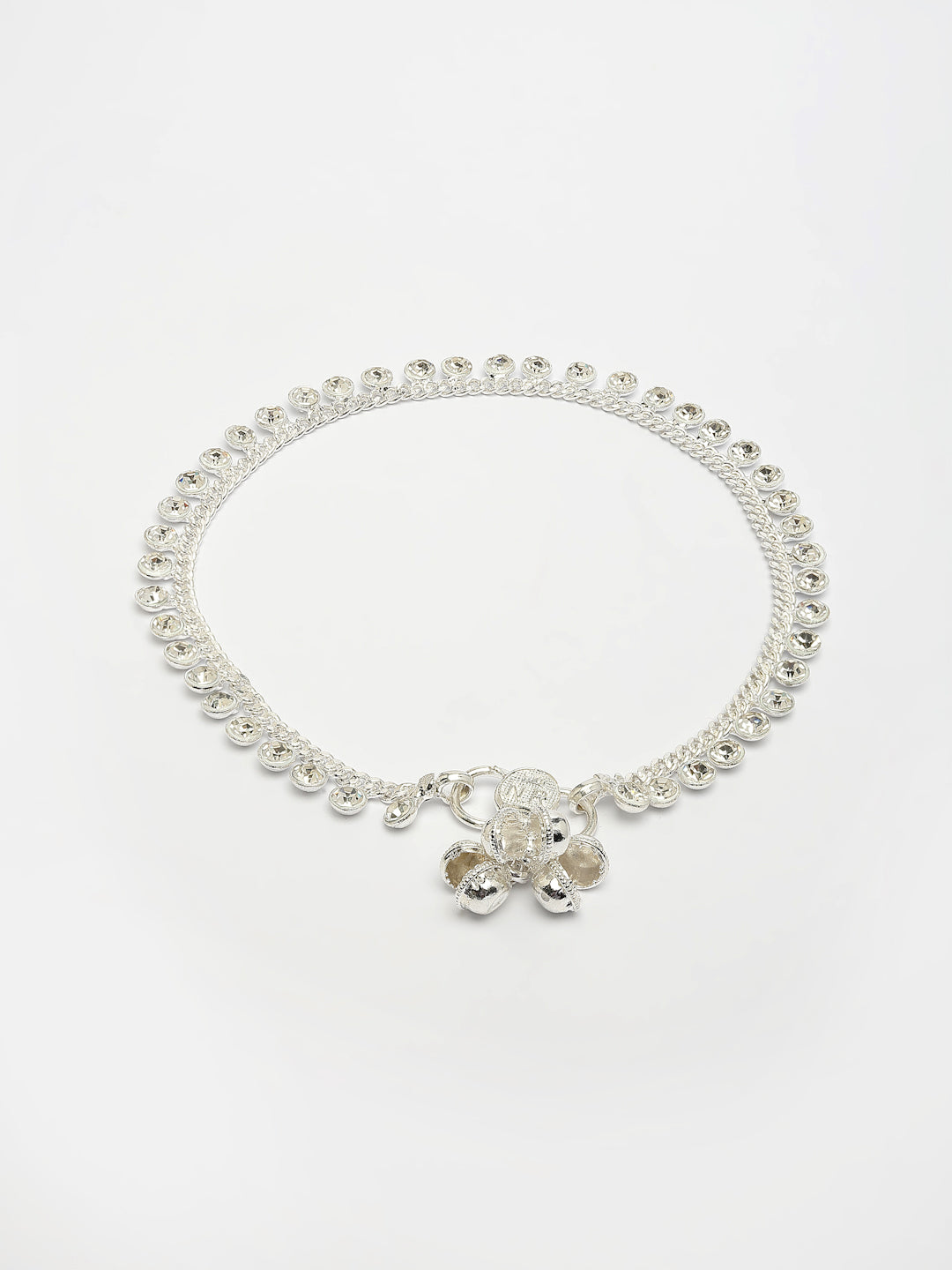 NVR Women's Set of 2 Silver-Plated Artificial Stone Studded Anklets
