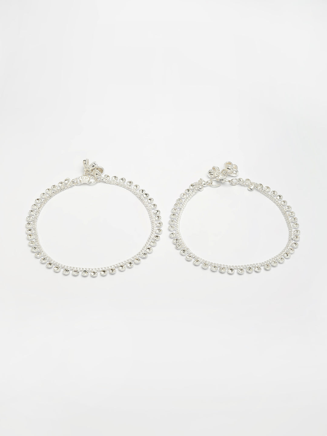 NVR Women's Set of 2 Silver-Plated Artificial Stone Studded Anklets