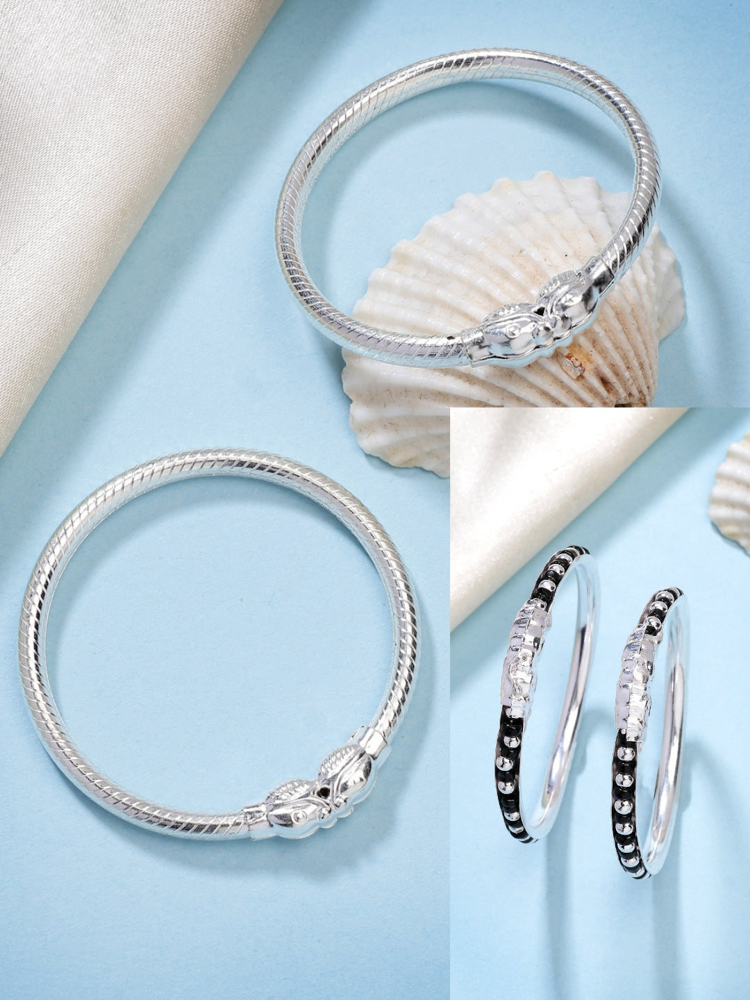 NVR Kids Pair of 2 Rhodium-Plated Artificial Beads Nazariya Kada Bracelet - Distacart