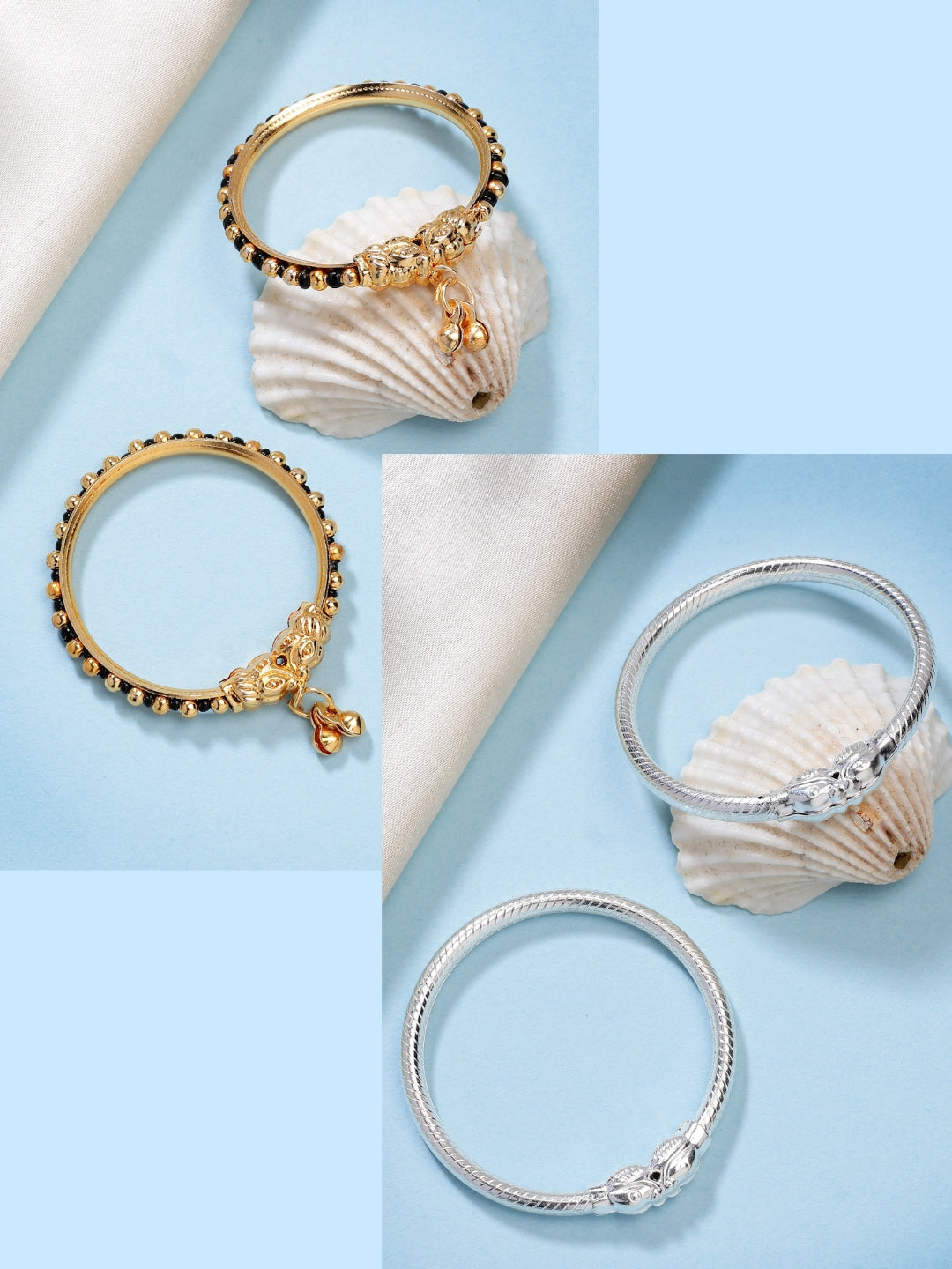 NVR Kids Pair of 2 Rhodium-Plated Artificial Beads Nazariya Kada Bracelet - Distacart