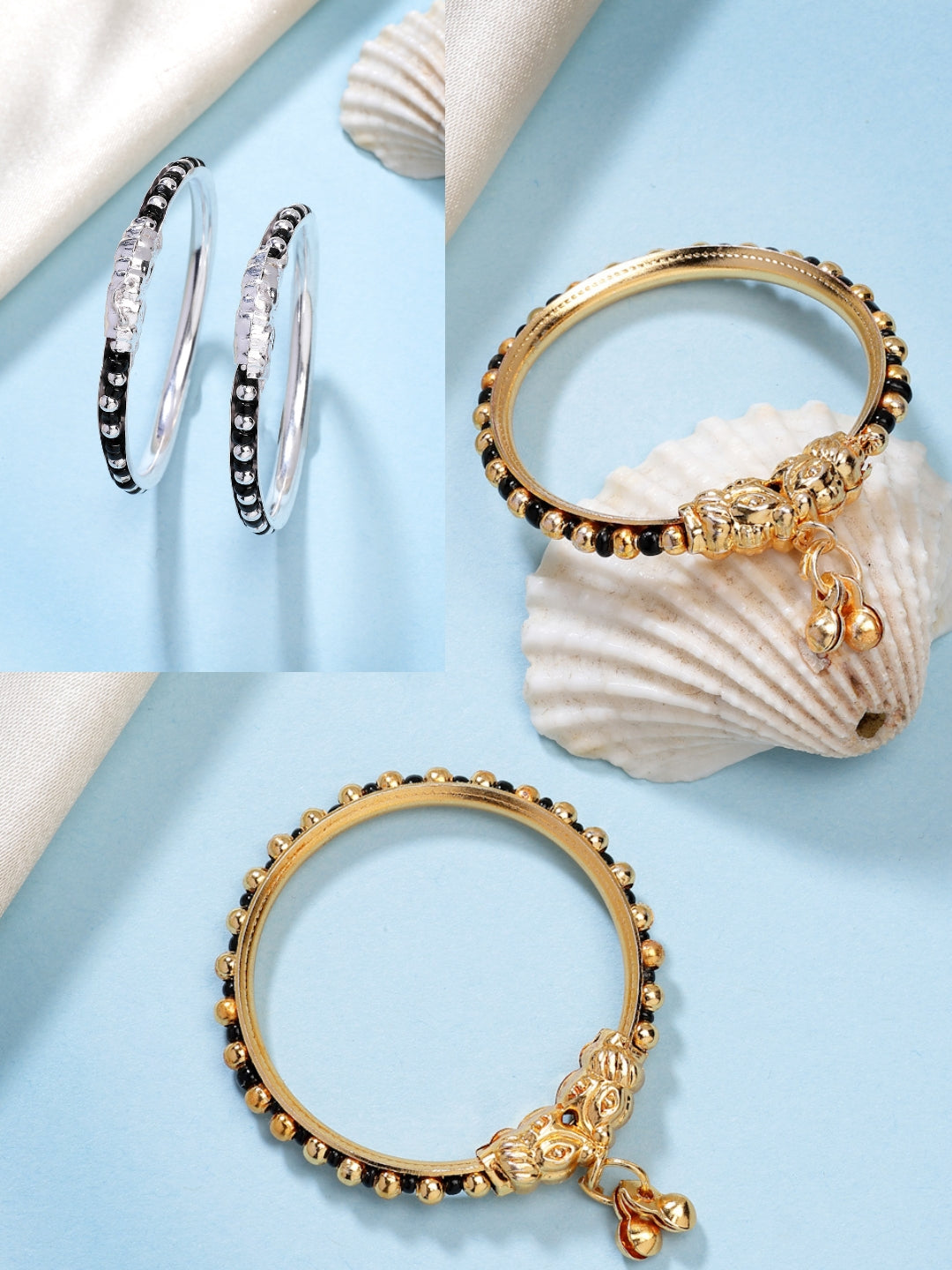 NVR Kids Pair of 2 Rhodium-Plated Artificial Beads Nazariya Kada Bracelet - Distacart