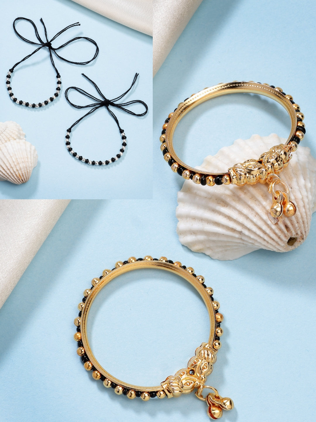 NVR Kids Pair of 2 Rhodium-Plated Artificial Beads Nazariya Kada Bracelet - Distacart