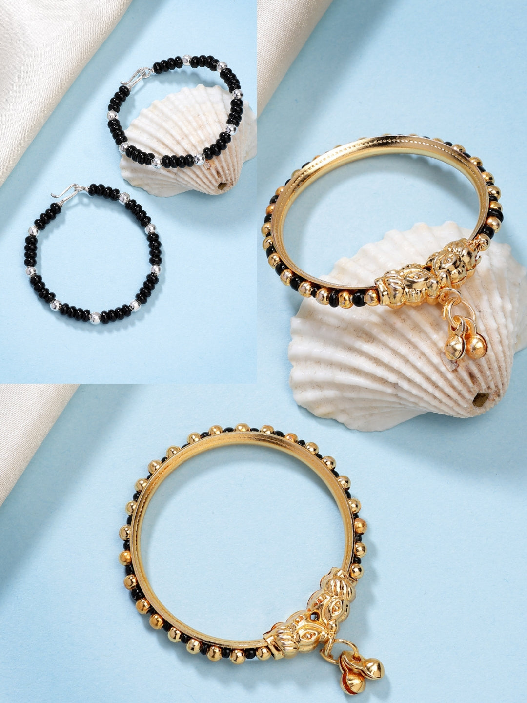 NVR Kids Pair of 2 Rhodium-Plated Artificial Beads Nazariya Kada Bracelet - Distacart