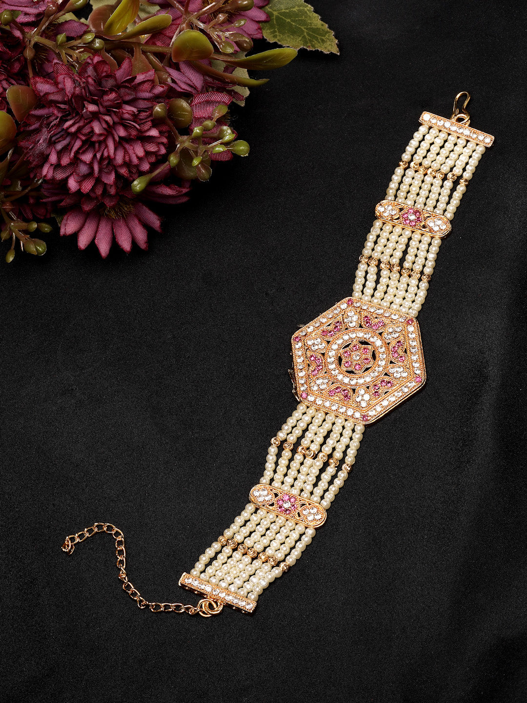 NVR Women's Gold-Polished Cubic Zirconia Stone Studded Link Bracelet - Distacart