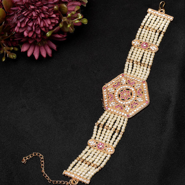 NVR Women's Gold-Polished Cubic Zirconia Stone Studded Link Bracelet - Distacart