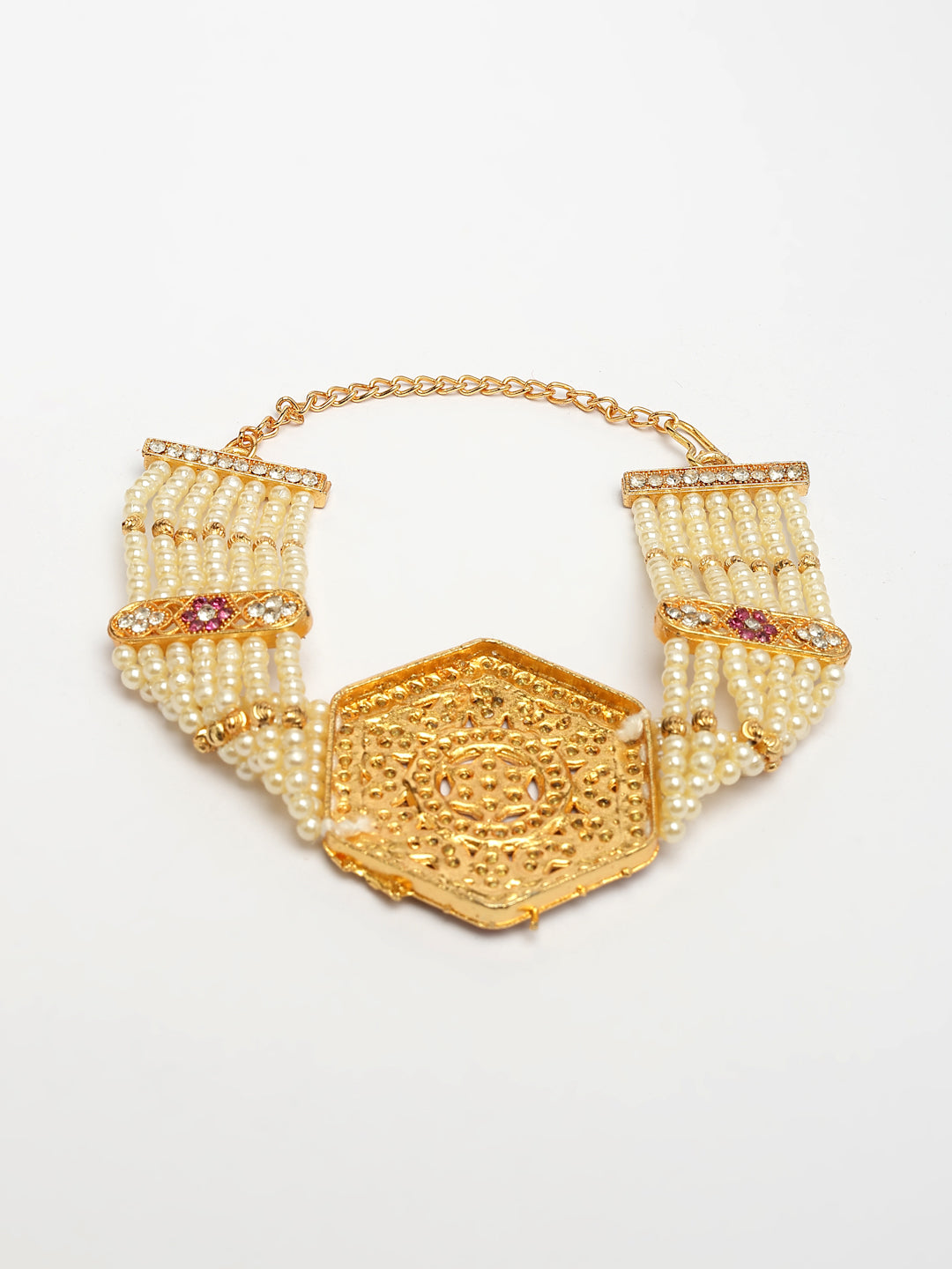 NVR Women's Gold-Polished Cubic Zirconia Stone Studded Link Bracelet