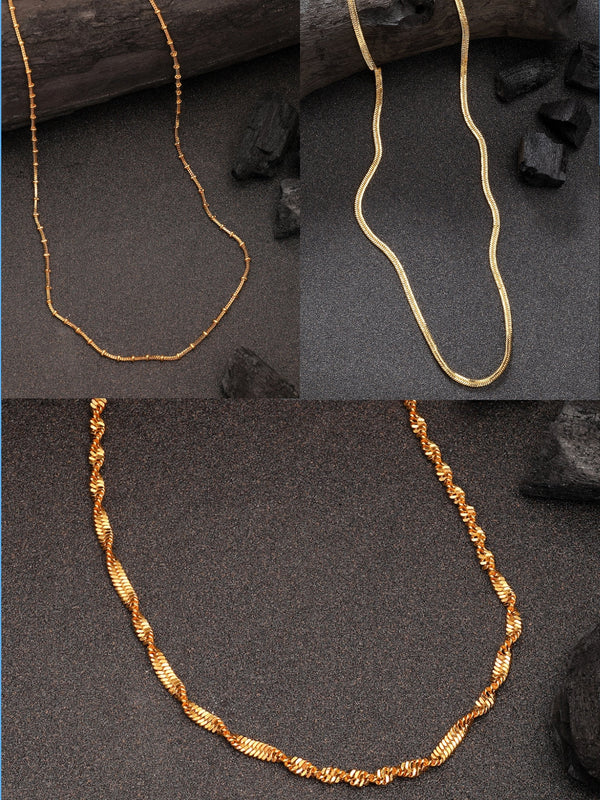 NVR Women's Set of 3 Gold-Polished Minimal Chain - Distacart