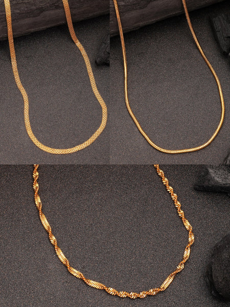 NVR Women's Set of 3 Gold-Polished Minimal Chain - Distacart