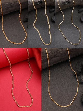 NVR Women's Set of 5 Gold-Polished Minimal Chain - Distacart
