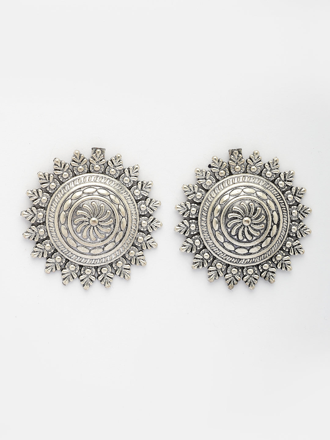 NVR Women Silver Plated Oxidized Circular Shape Stud Earrings - Distacart