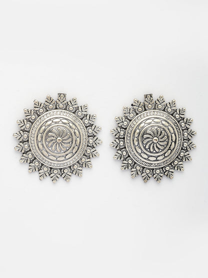 NVR Women Silver Plated Oxidized Circular Shape Stud Earrings - Distacart