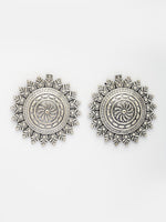 Thumbnail for NVR Women Silver Plated Oxidized Circular Shape Stud Earrings - Distacart