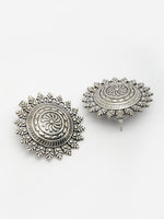 Thumbnail for NVR Women Silver Plated Oxidized Circular Shape Stud Earrings - Distacart