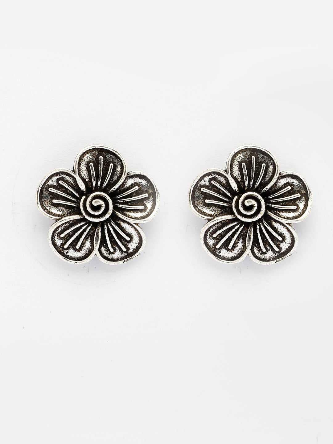 NVR Women Silver Plated Oxidized Floral Shape Stud Earrings - Distacart