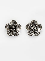 Thumbnail for NVR Women Silver Plated Oxidized Floral Shape Stud Earrings - Distacart