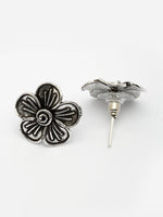 Thumbnail for NVR Women Silver Plated Oxidized Floral Shape Stud Earrings - Distacart