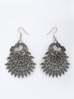 Thumbnail for NVR Women's Silver Toned Oxidized Peacock Design Drop Earrings - Distacart