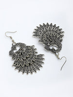 Thumbnail for NVR Women's Silver Toned Oxidized Peacock Design Drop Earrings - Distacart