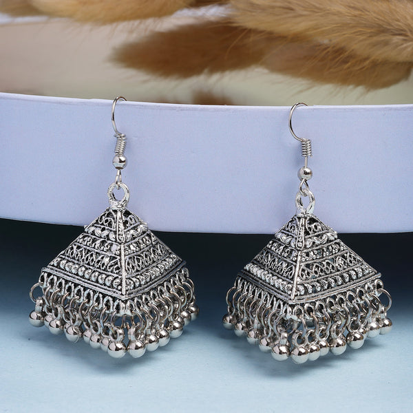 NVR Women's Triangular Shaped Hook Silver Plating Oxidized Jhumka Earrings - Distacart
