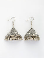 Thumbnail for NVR Women's Triangular Shaped Hook Silver Plating Oxidized Jhumka Earrings - Distacart