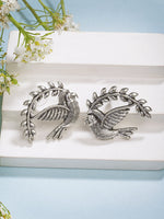 Thumbnail for NVR Women Silver Toned Oxidized Pigeon Design Drop Earrings - Distacart