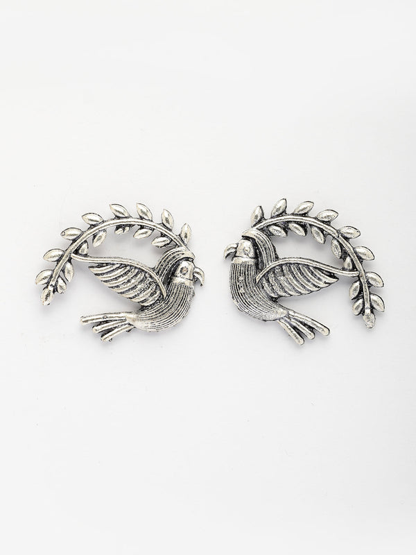 NVR Women Silver Toned Oxidized Pigeon Design Drop Earrings - Distacart