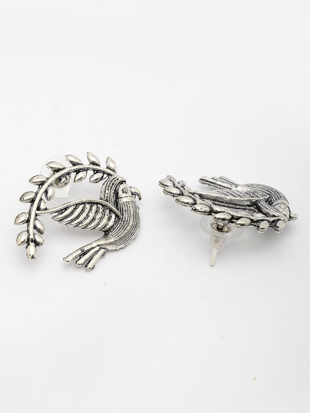 NVR Women Silver Toned Oxidized Pigeon Design Drop Earrings - Distacart