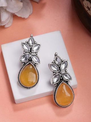 NVR Women Yellow Artificial Stones Silver Plated Drop Earrings - Distacart
