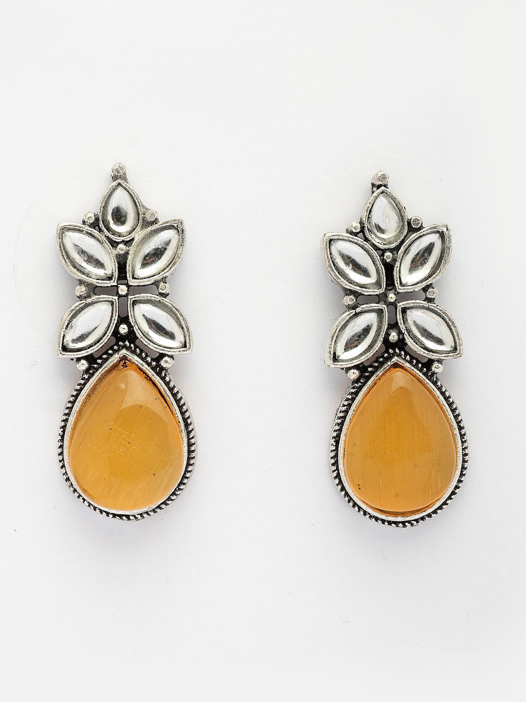 NVR Women Yellow Artificial Stones Silver Plated Drop Earrings - Distacart