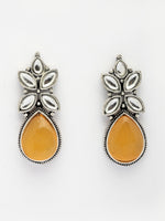 Thumbnail for NVR Women Yellow Artificial Stones Silver Plated Drop Earrings - Distacart